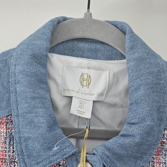 House of Harlow 1960 Tweed and Denim Cropped Long Sleeve Jacket Size L - Picture 4 of 4
